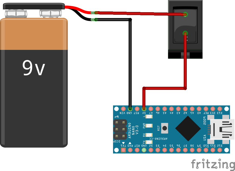 Conexión de switch interruptor de 2 terminales con bateria y tarjeta arduino.